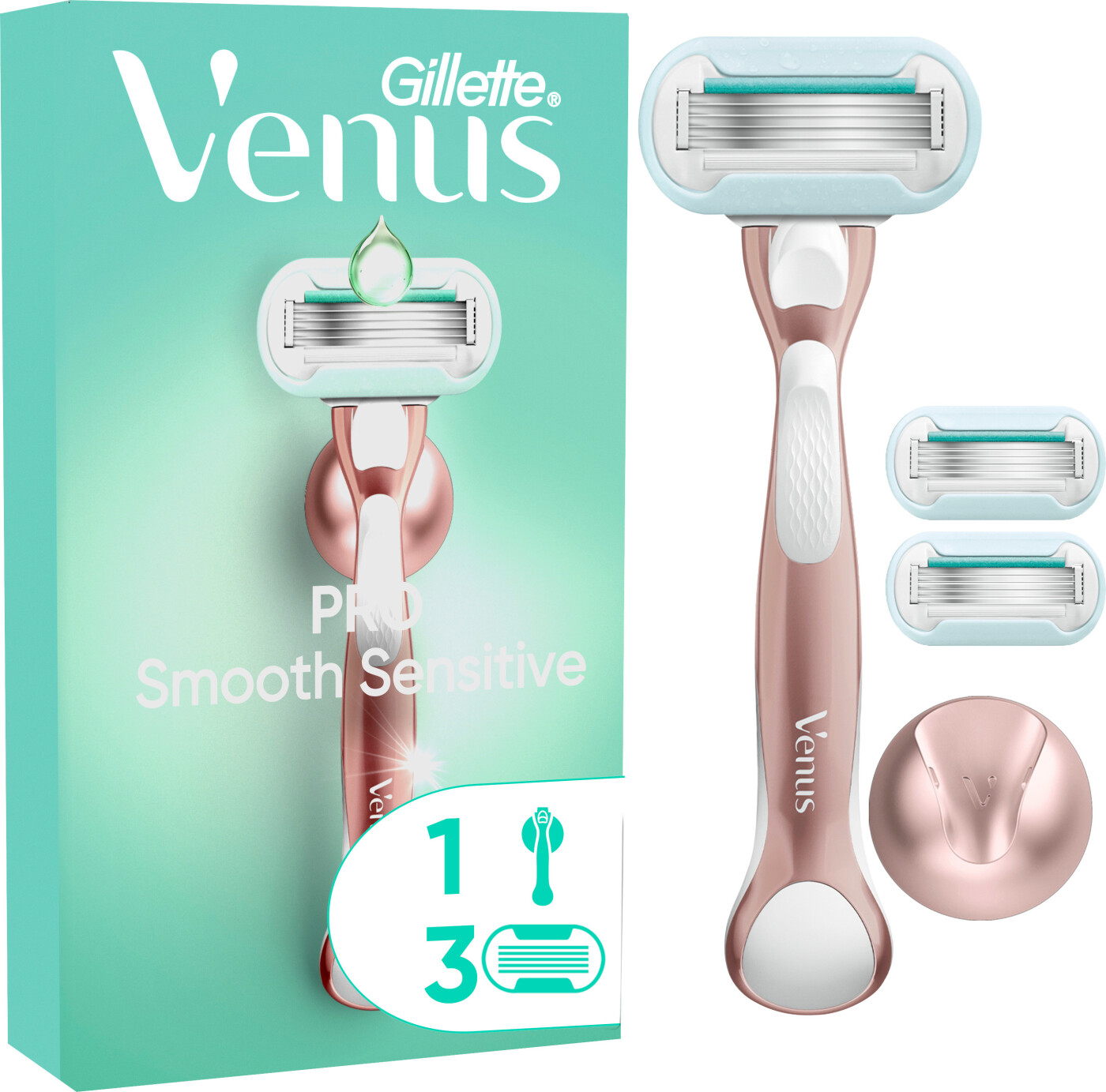 Venus - Gillette Venus Pro Smooth Sensitive Skraber Til Sensitiv Hud - Green/white/pink