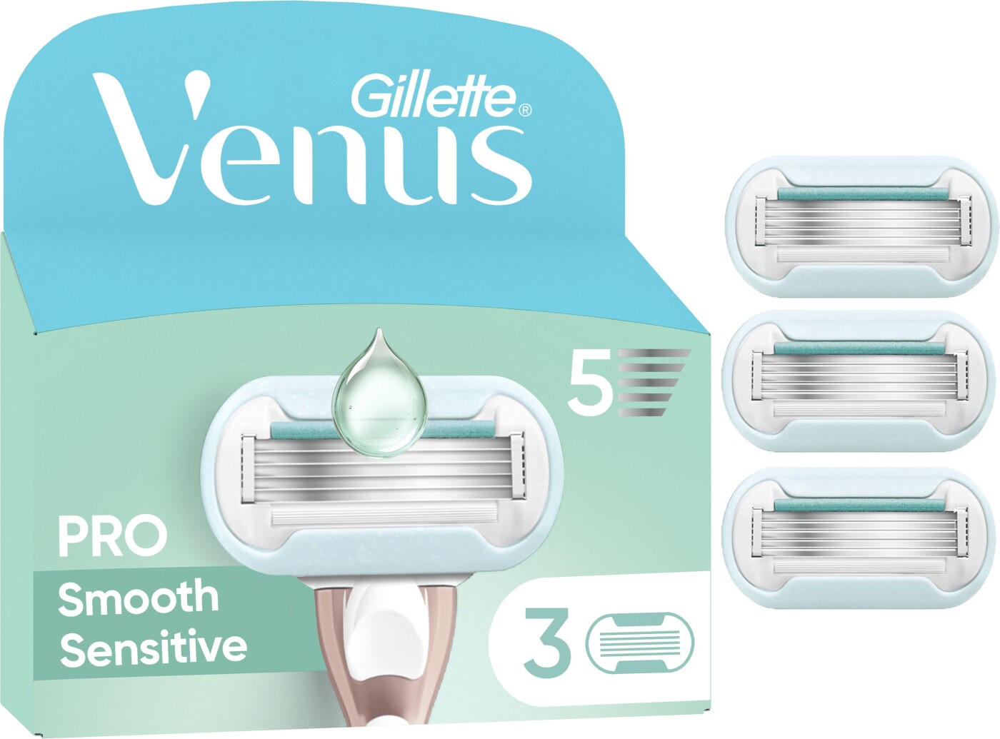 Venus - Pro Smooth Sensitive Barberblade Til Sensitiv Hud - Green/white - 3 Stk