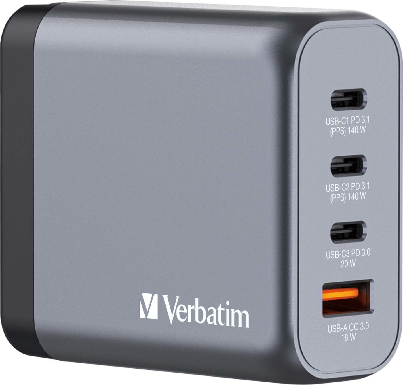 Verbatim - Gnc-140 Gan Charger 4 Port 140w Usb-a/usb-c