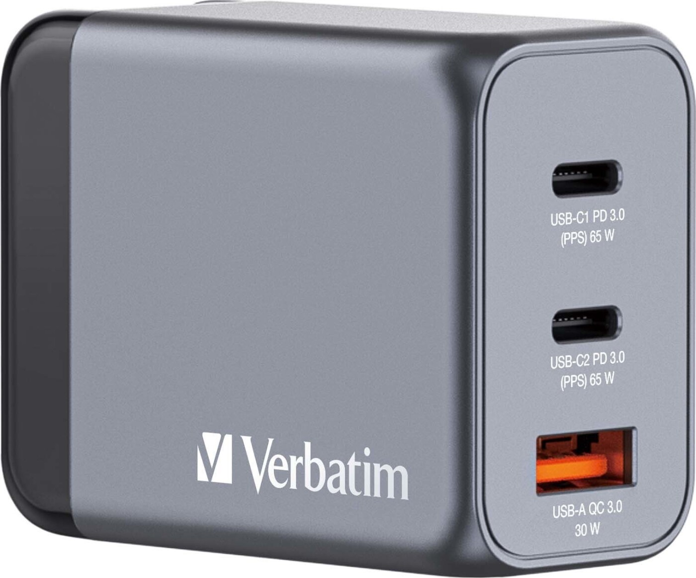 Verbatim - Gnc-65 Gan Oplader 3 Port 65w Usb-a/usb-c