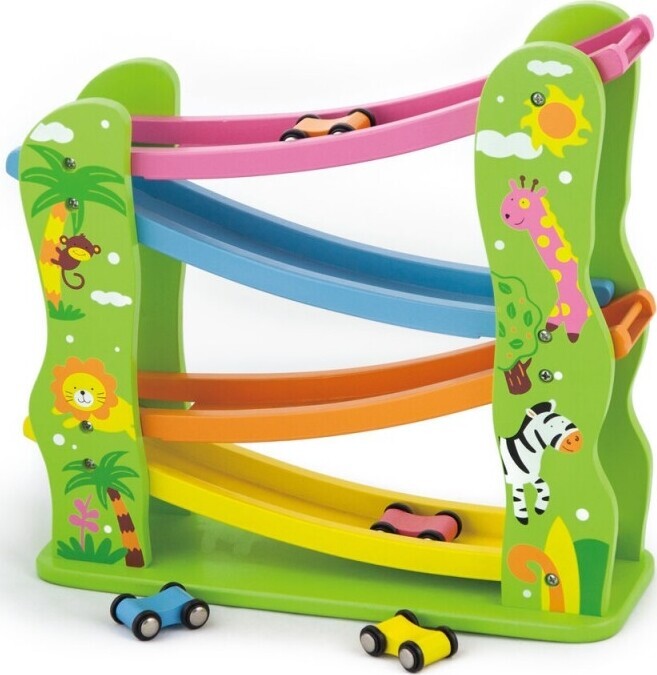 Viga - Car Slider - Bilbane Jungle I Træ Med 4 Biler
