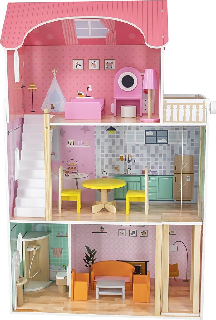 Viga - Big Fancy Doll House - Dukkehus Legesæt I 14 Dele - 44570