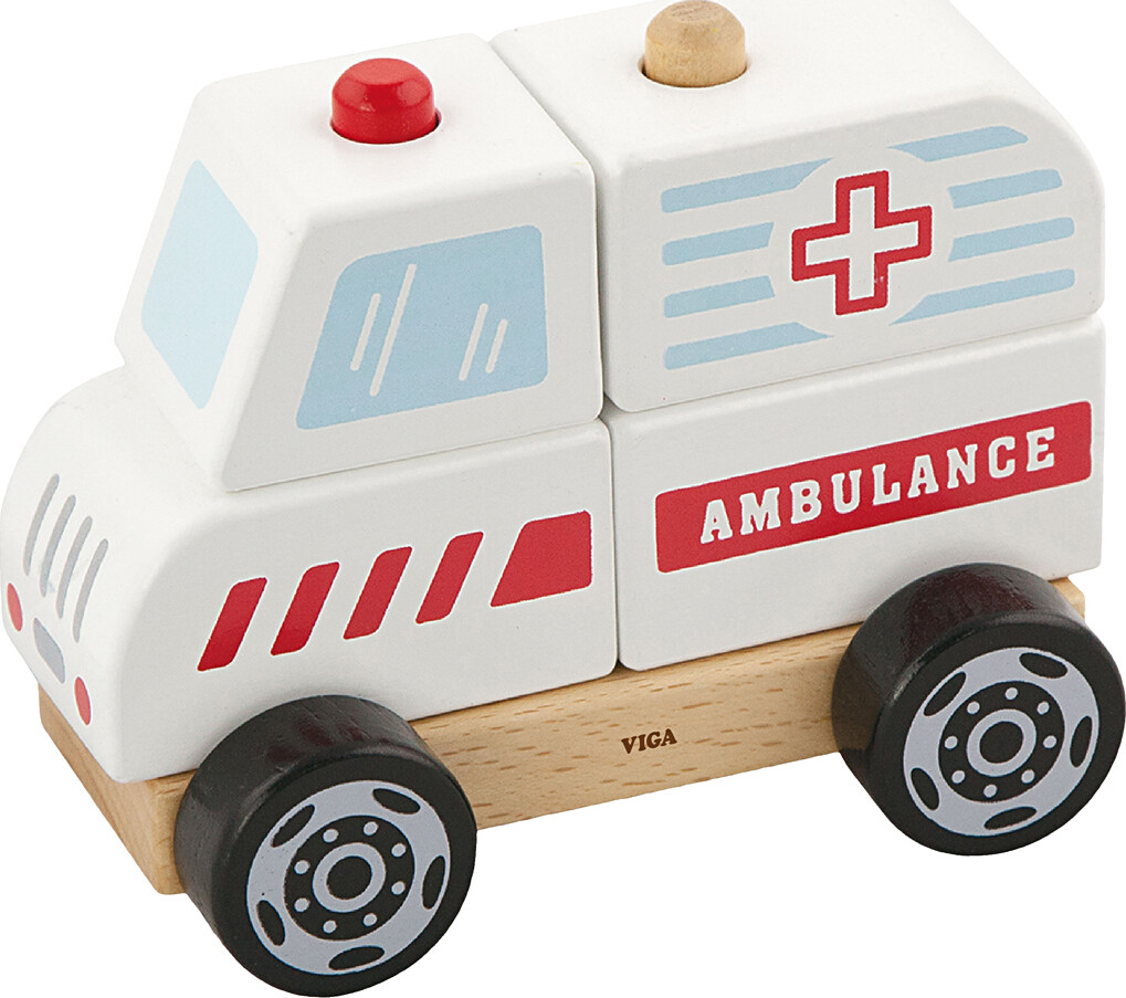 Billede af Legetøjs Ambulance I Træ - 4 Stableklodser - Viga