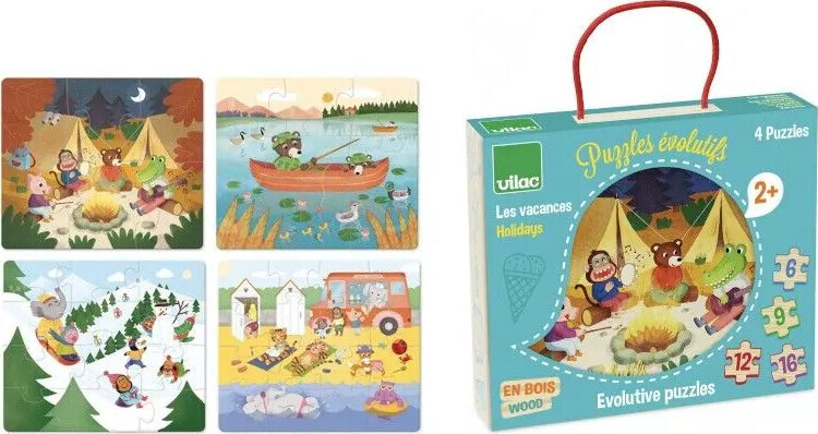 Vilac - Puslespil I Træ Til Børn - Ferie - 4 Puslespil
