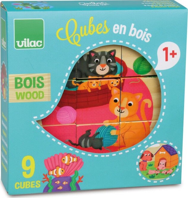 Vilac - Cubes En Bois - Klodspuslespil I Træ - Dyrevenner