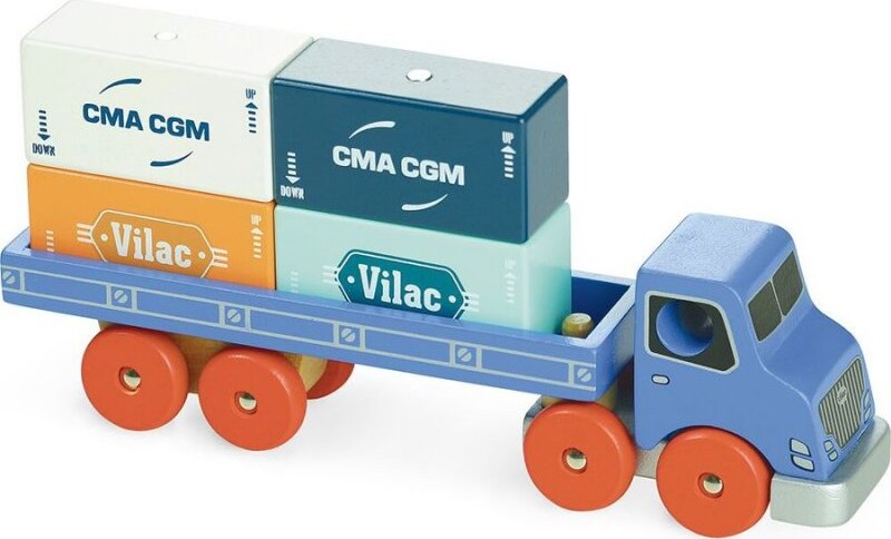 Vilac - City Containerlastbil Legetøj Med Klodser - Træ