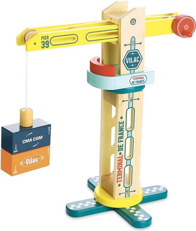Vilac - City Kran Legetøj Med Magnetiske Klodser - Træ
