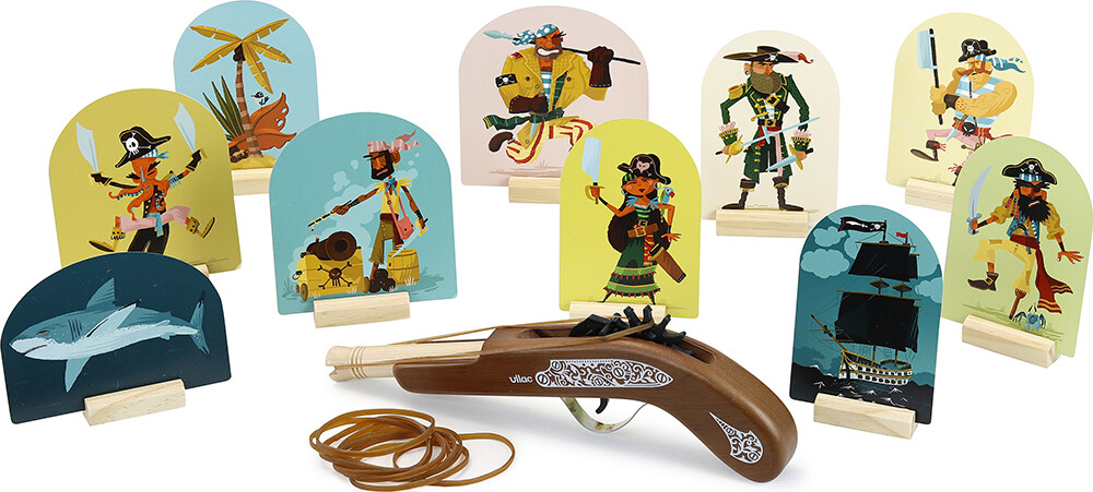 Vilac - Elastikpistol Med 10 Mål - Pirat - Træ