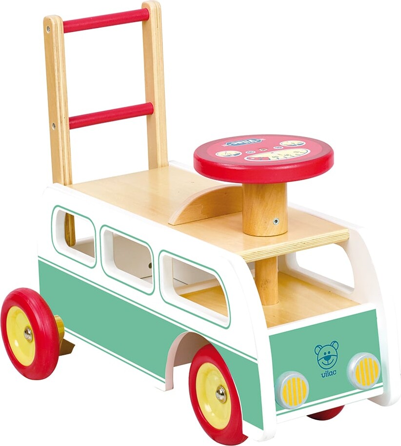 Vilac - 2-i-1 Gåbil Og Gåvogn - Retro Bus - 44 Cm