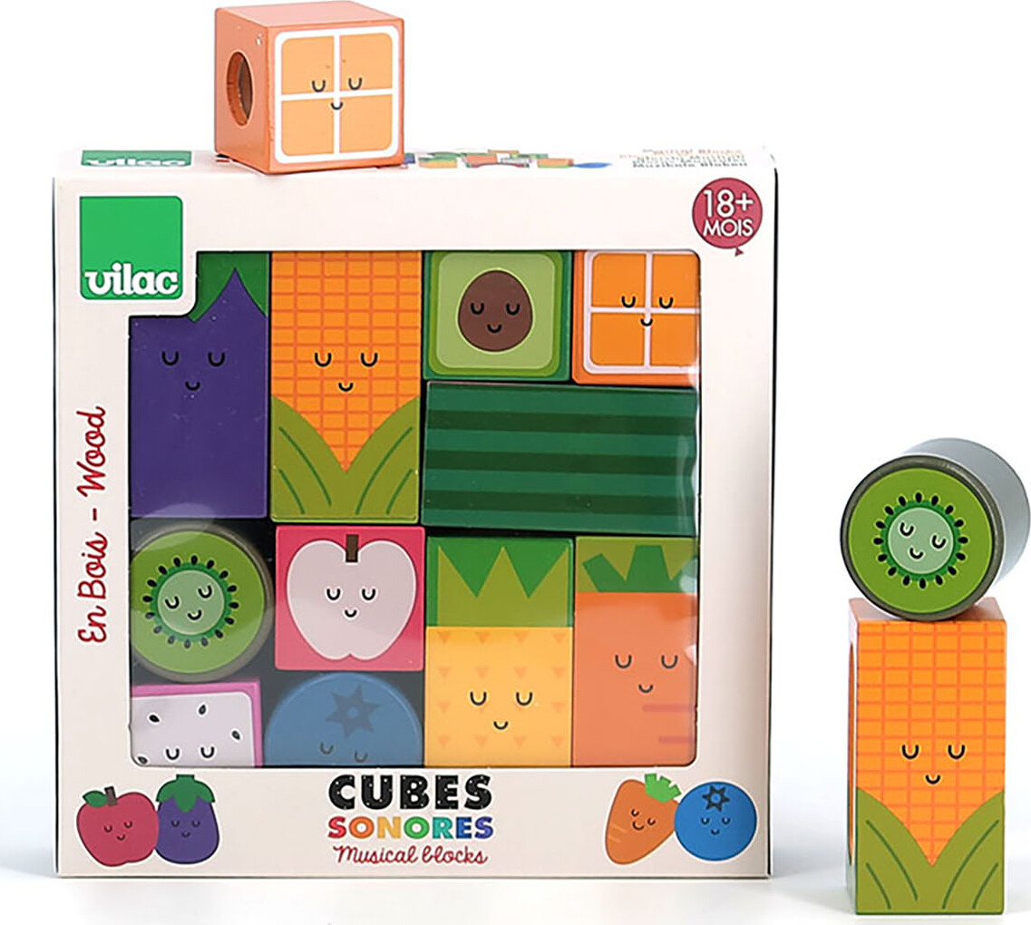Vilac - Klodser Med Lyd - Frugter Og Grøntsager - Træ - 11 Dele