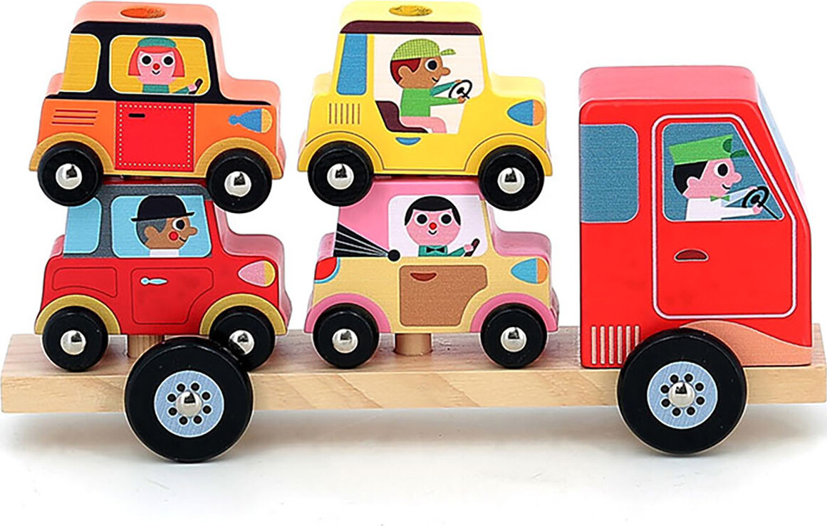 Vilac - Lastbil Med Biler Stablelegetøj - Træ