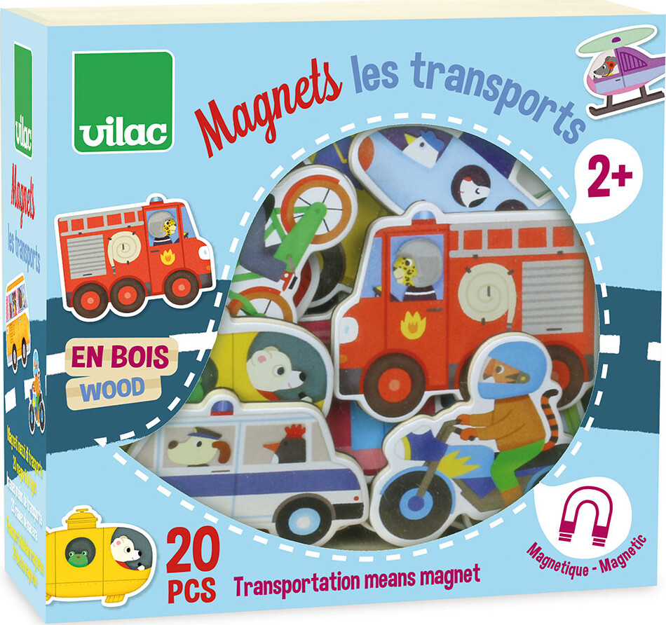 Vilac - Magneter I Træ - Transportmidler - 20 Stk