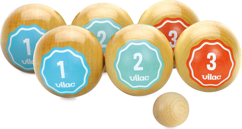 Vilac - Petanque Spil I Træ - Retro - Sæt Med 6 Kugler