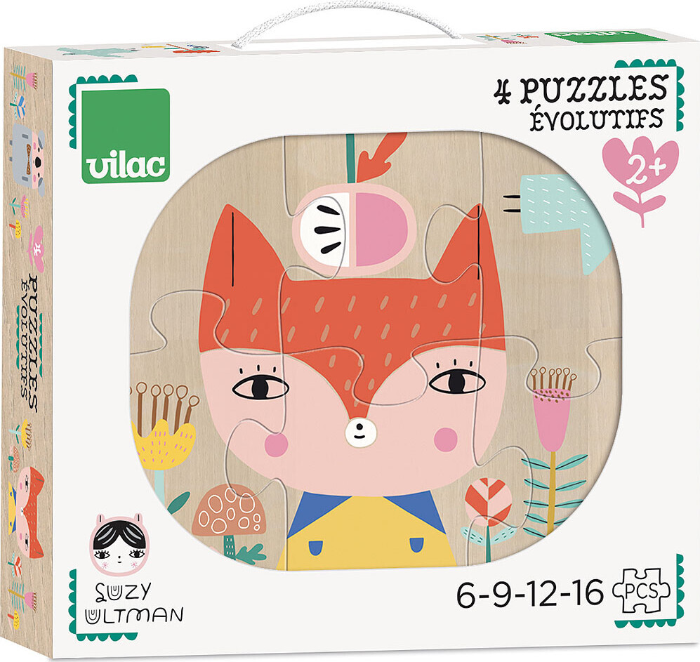 Vilac - Træ Puslespil Til Børn - Suzy Ultman - 4 Puslespil
