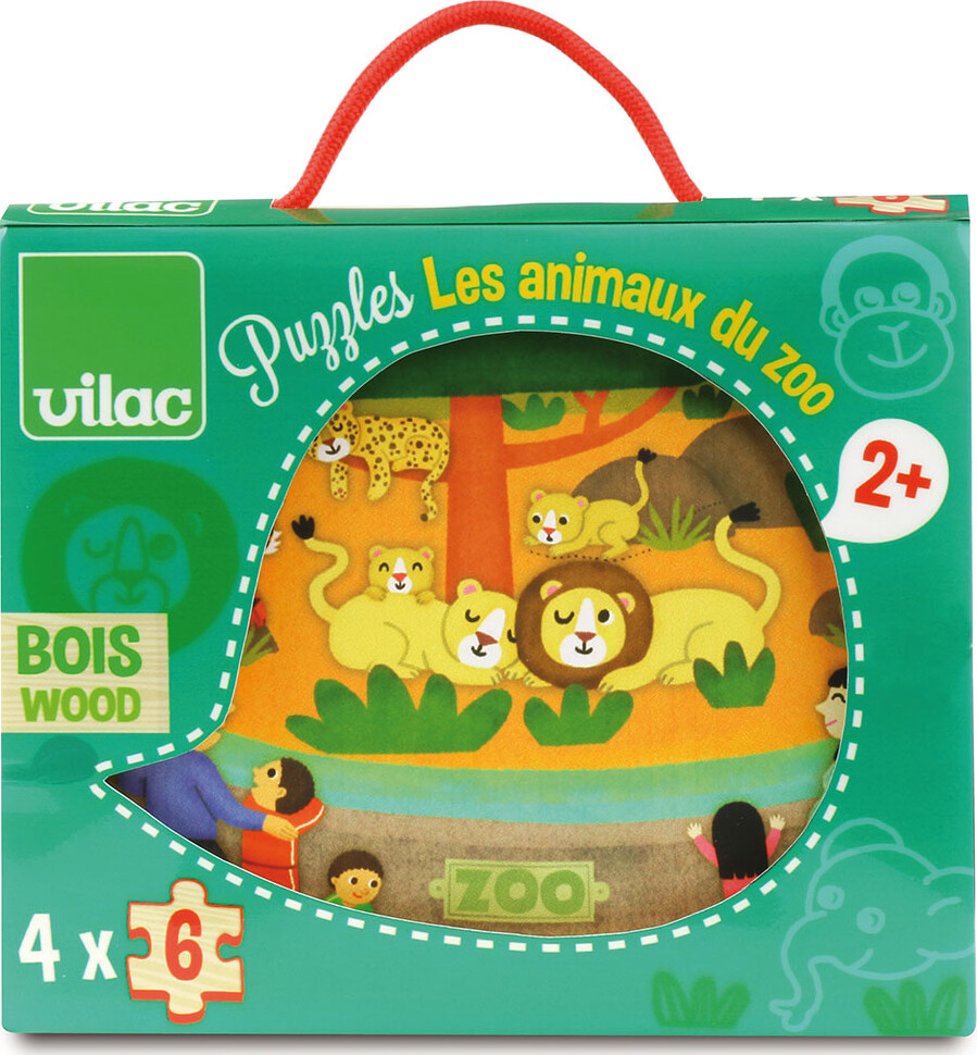 Vilac - Træ Puslespil Til Børn - Dyr I Zoo - 4x6 Brikker