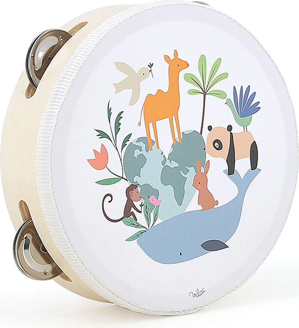 Vilac - Tamburin Instrument Til Børn - Dyr - Hvid