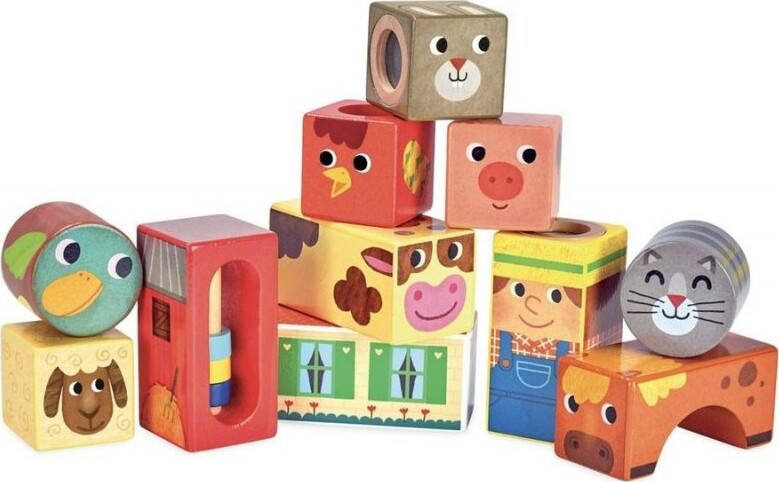 Vilac Træklodser / Byggeklodser Med Lyd - Bondegårds Dyr