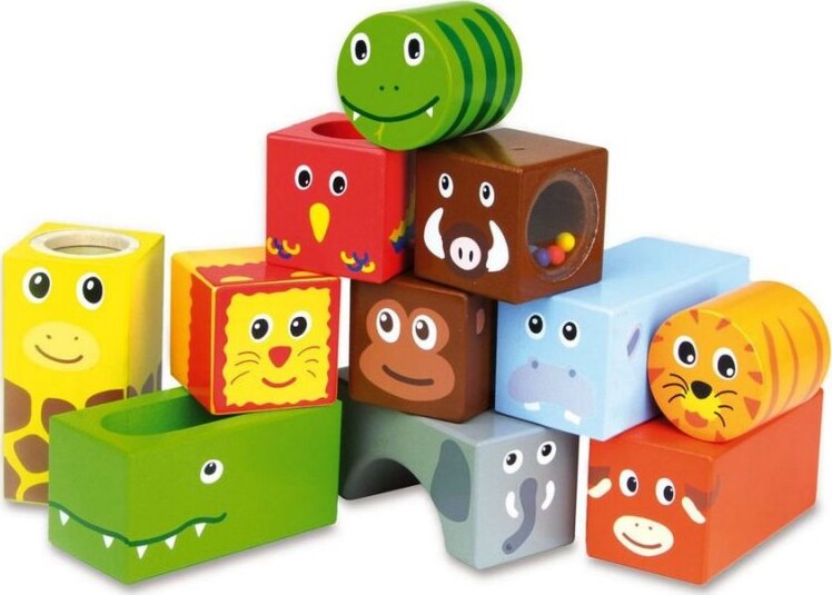 Vilac Træklodser / Byggeklodser Med Lyd - Vilde Dyr