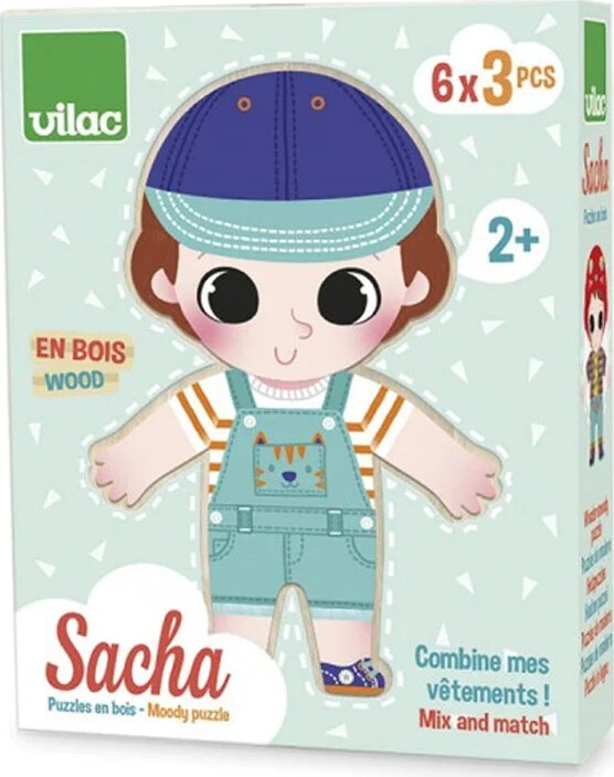 Vilac - Træpuslespil Til Børn - Sacha - Mix Og Match - 6x3 Brikker
