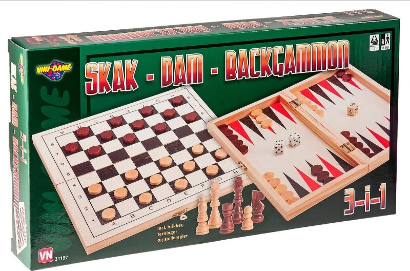 3-i-1 Skak, Backgammon & Dam - Vini Game