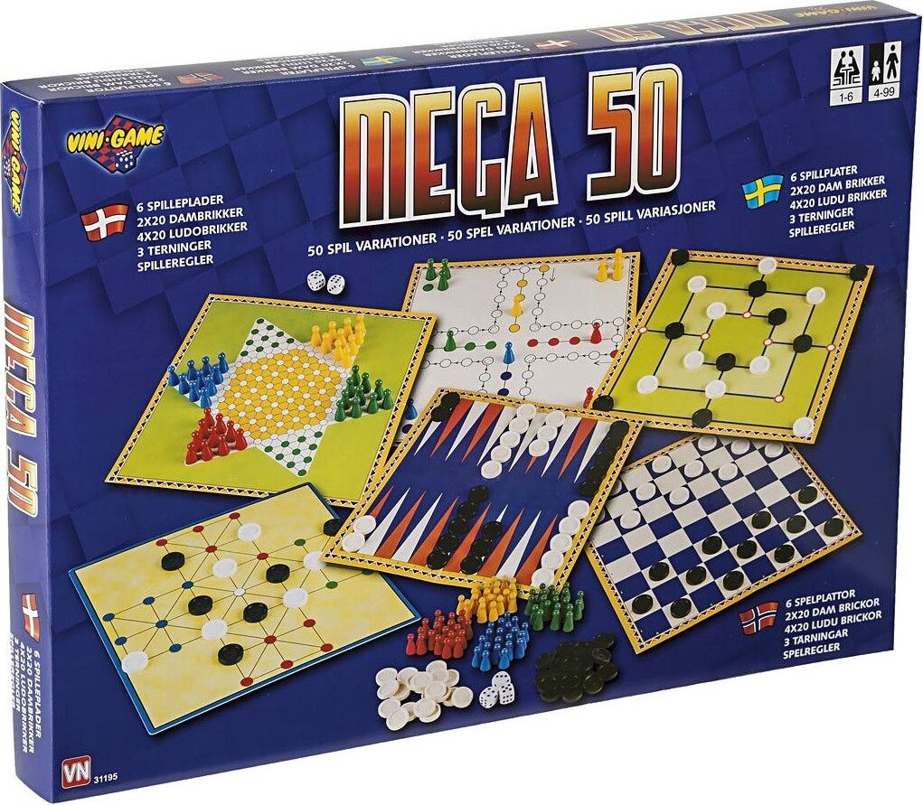 6-i-1 Klassiske Brætspil Med 50 Spil Variationer
