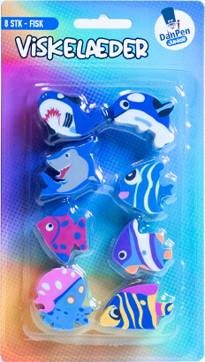 Viskelæder 8 Forskellige Figurer - Fisk