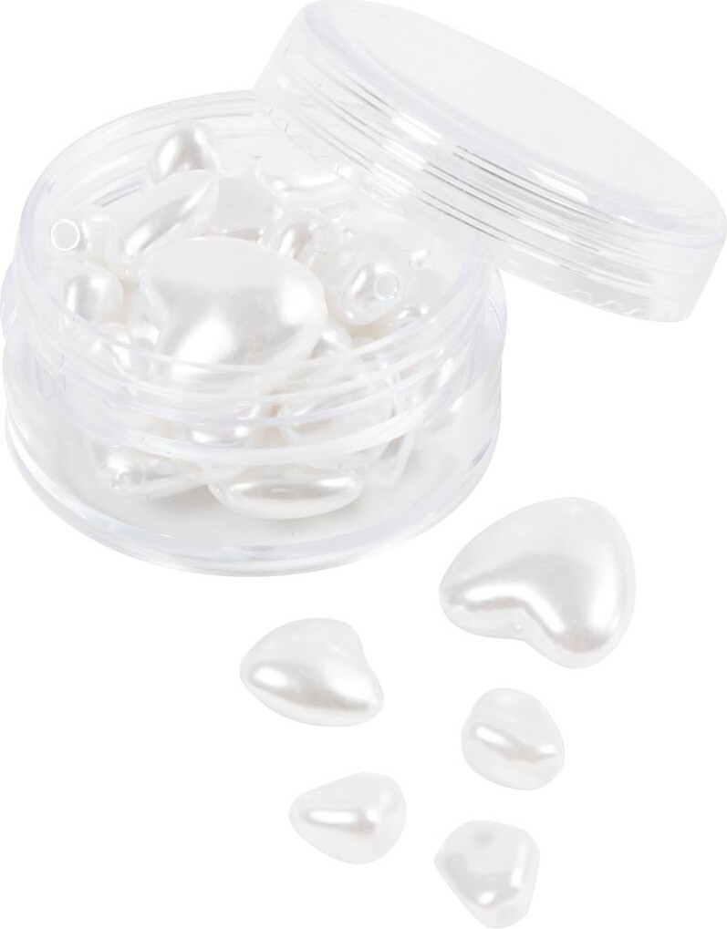 Voksperler - Hjerter - ø 7-13 Mm - Hulstr. 1,3-1,5 Mm - Perlemor - 32stk. billede