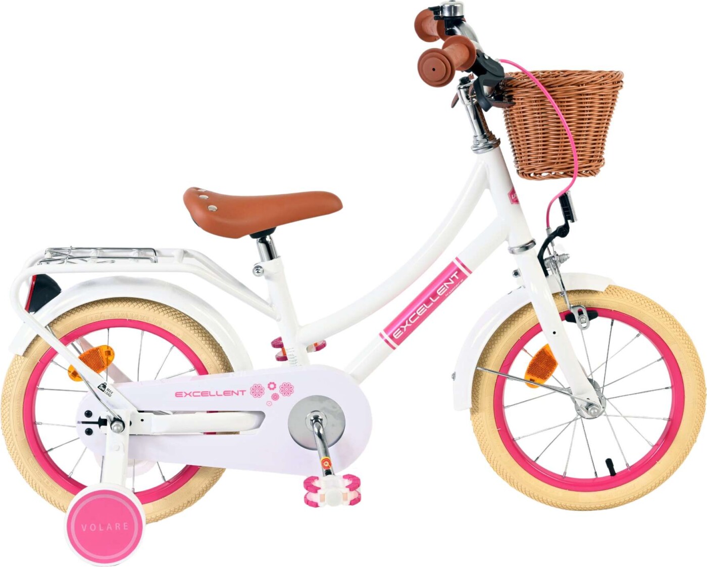 Volare - Excellent Cykel - 14" Tommer - Støttehjul Og Kurv - Hvid