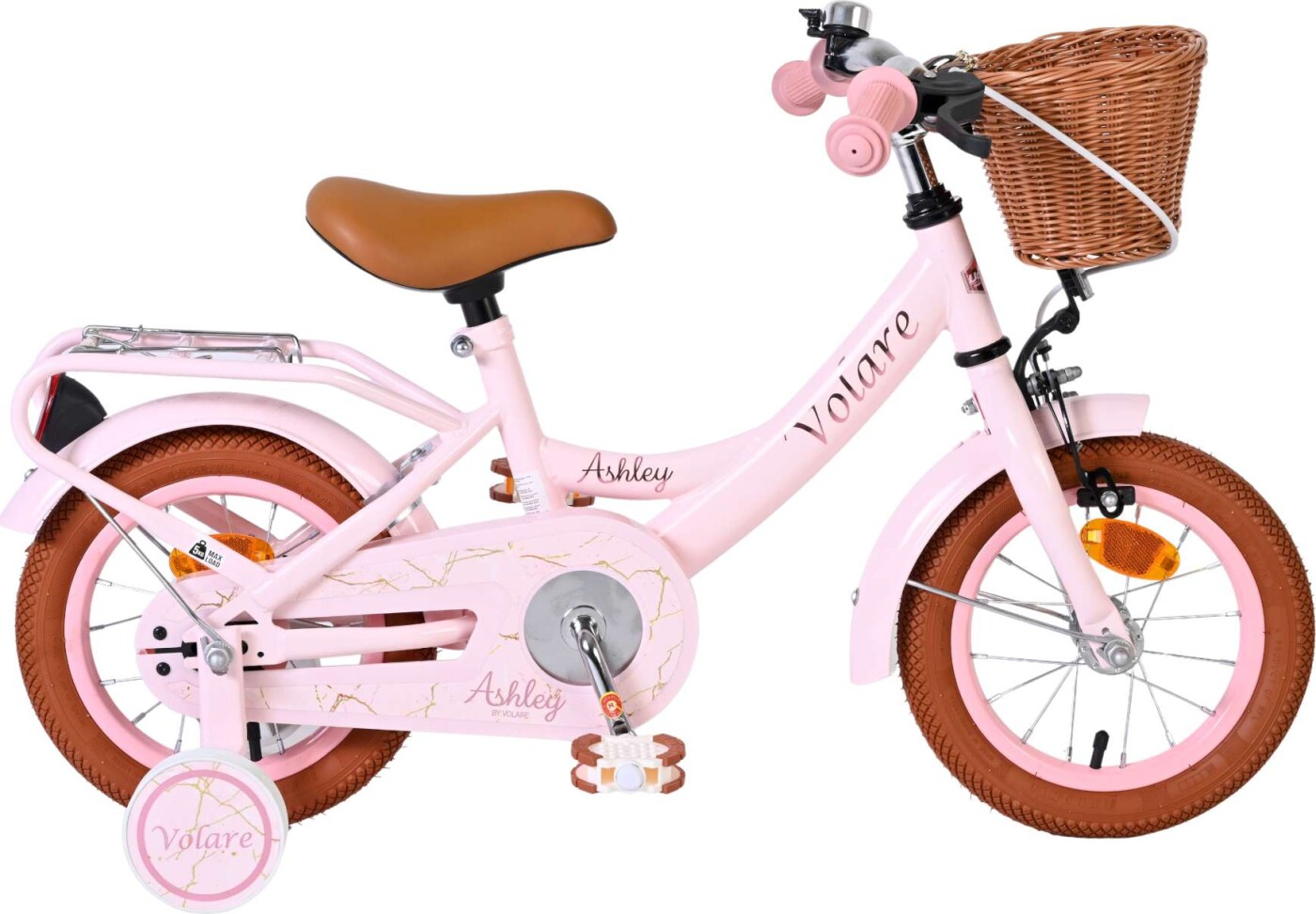 Volare - Ashley - 12'' Børnecykel Med Støttehjul - Kurv - Pastel Pink