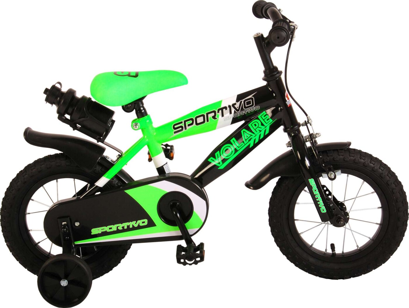 Volare - Børnecykel Med Støttehjul - 12'' - Sportivo - Neon Grøn