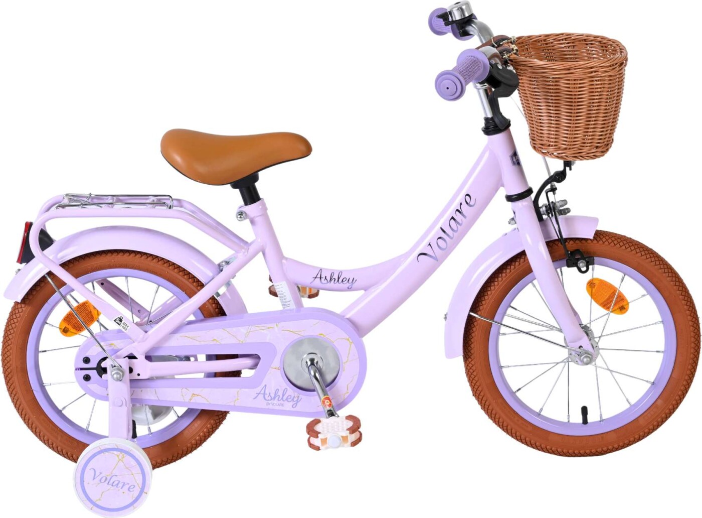 Volare - Ashley 14" Børnecykel - Kurv Og Støttehjul - Lilla Pastel