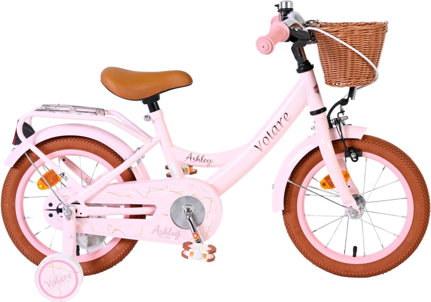 Volare - Ashley 14" Børnecykel - Kurv Og Støttehjul - Pink Pastel