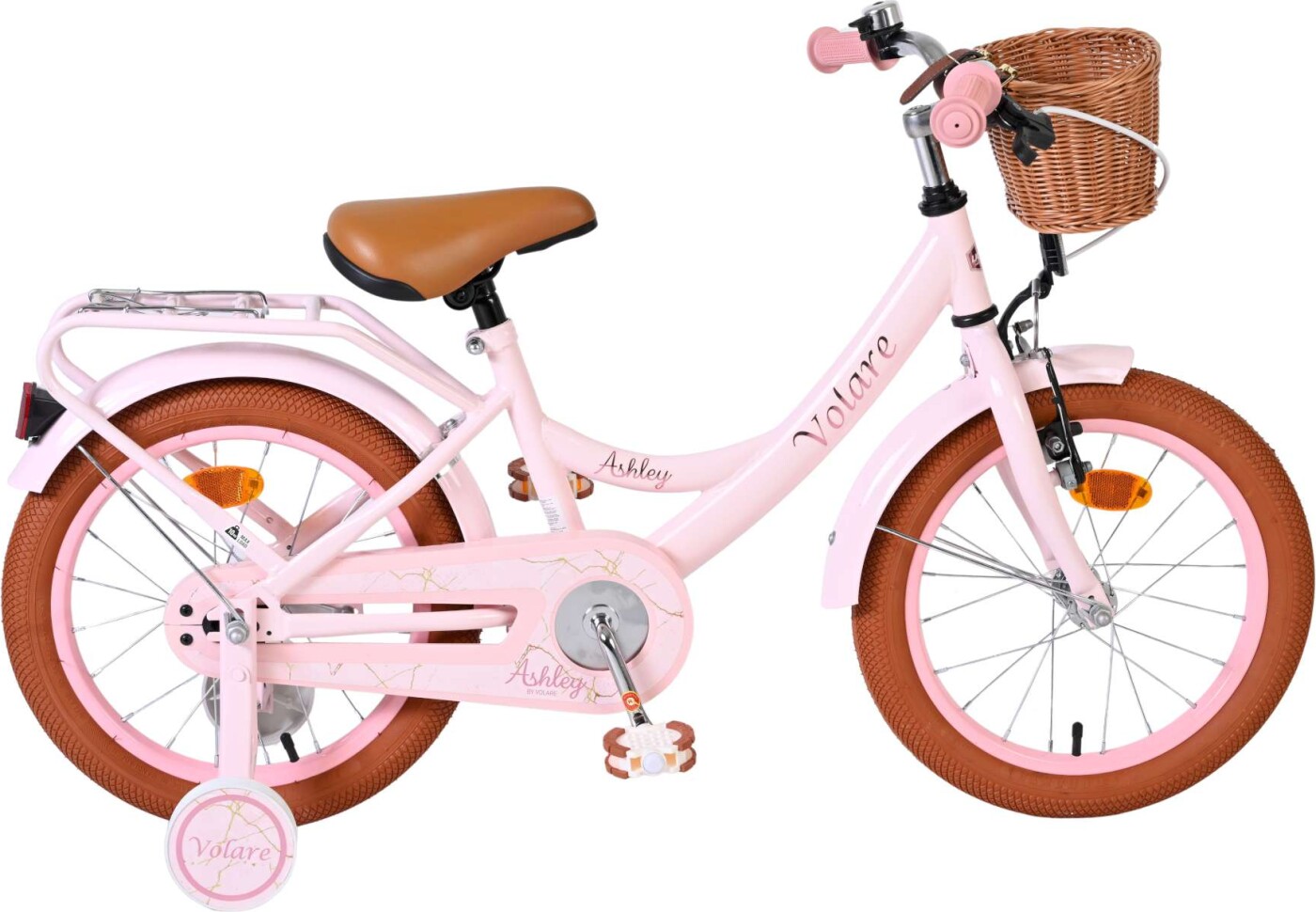 Volare - Ashley 16" Børnecykel - Kurv Og Støttehjul - Pastel Pink