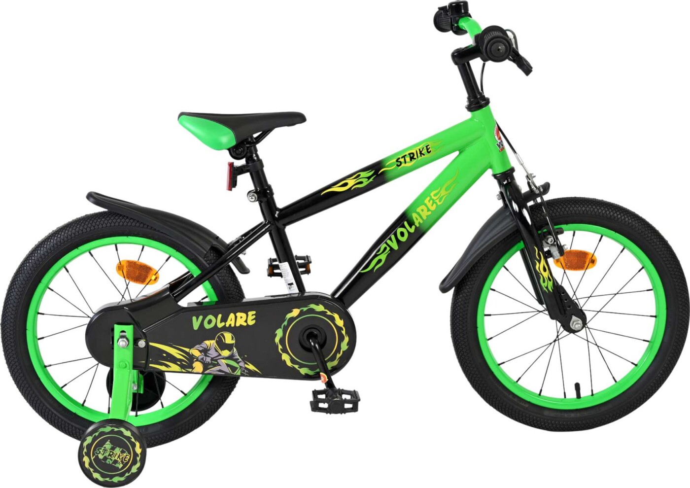 Volare - Strike Cykel - 16" Tommer - Støttehjul - Grøn Sort