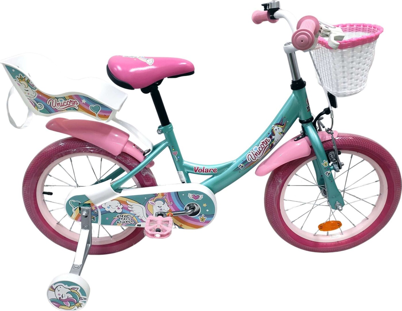 Volare - Unicorn Cykel - 16" Tommer - Støttehjul Kurv Sæde - Grøn