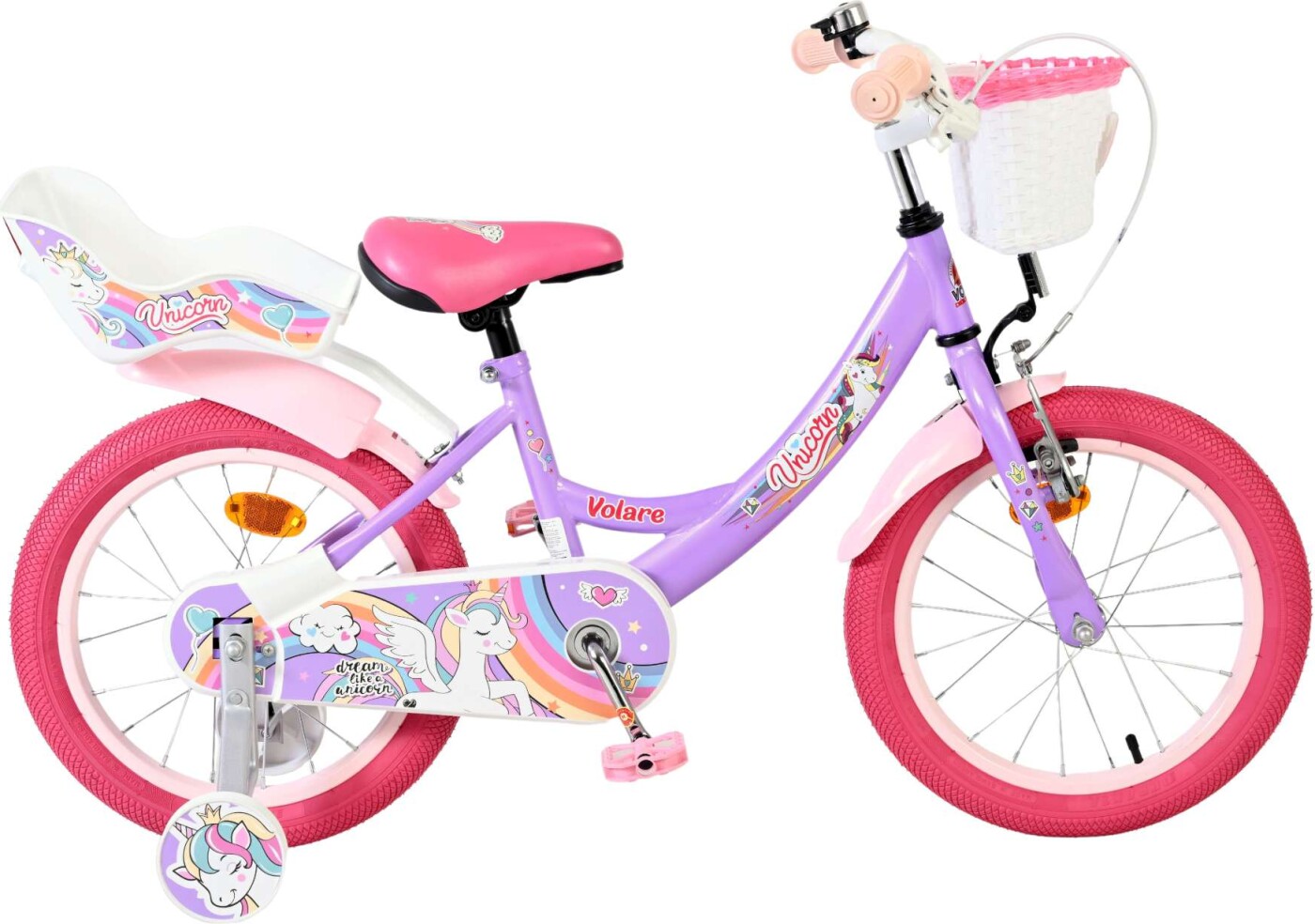 Volare - Unicorn Cykel - 16" Tommer - Støttehjul Kurv Sæde - Lilla