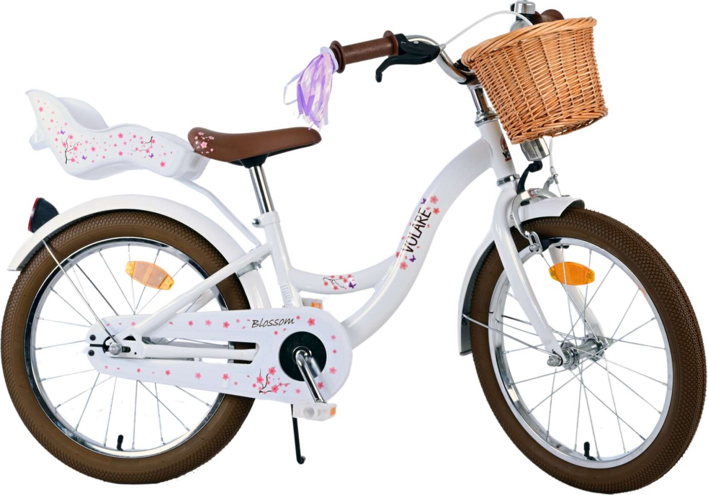 Volare - Børnecykel Med Kurv - 18'' Tommer - Blomster - Hvid