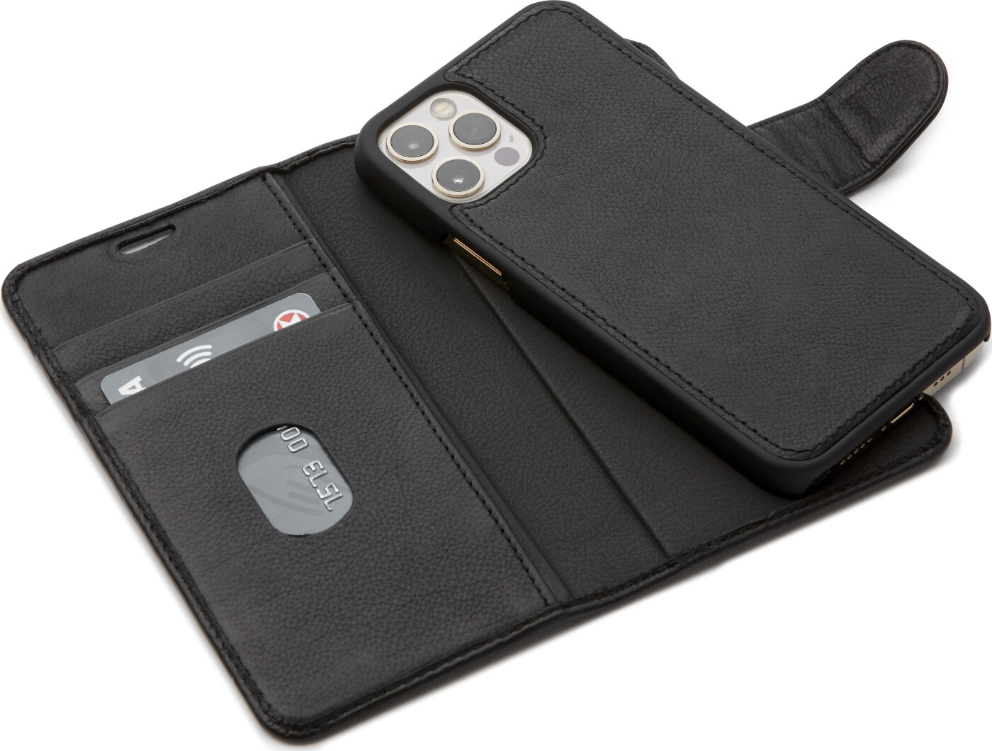 Trunk - Iphone 12 Mini - 2-i-1 Flip Cover - ægte Læder - Sort