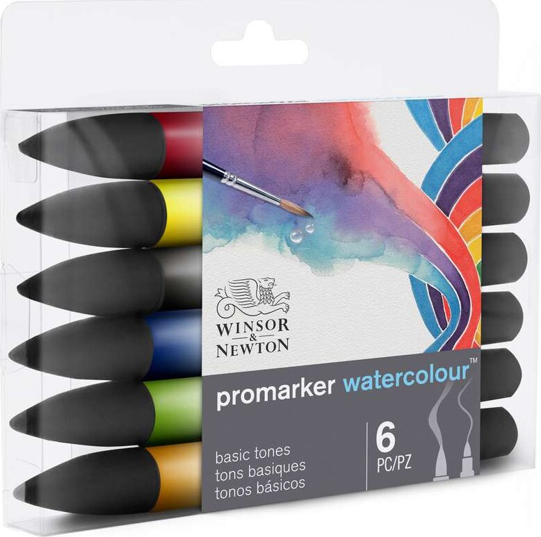 Winsor & Newton - Promarker Watercolour Tusser - Basic Tones - 6 Farver