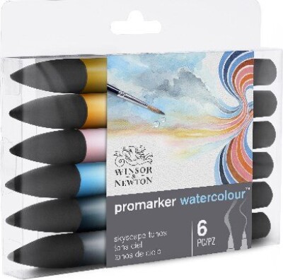 Promarker Watercolour Markers - 6 Vandfarve Tusser - Sky - Winsor & Newton