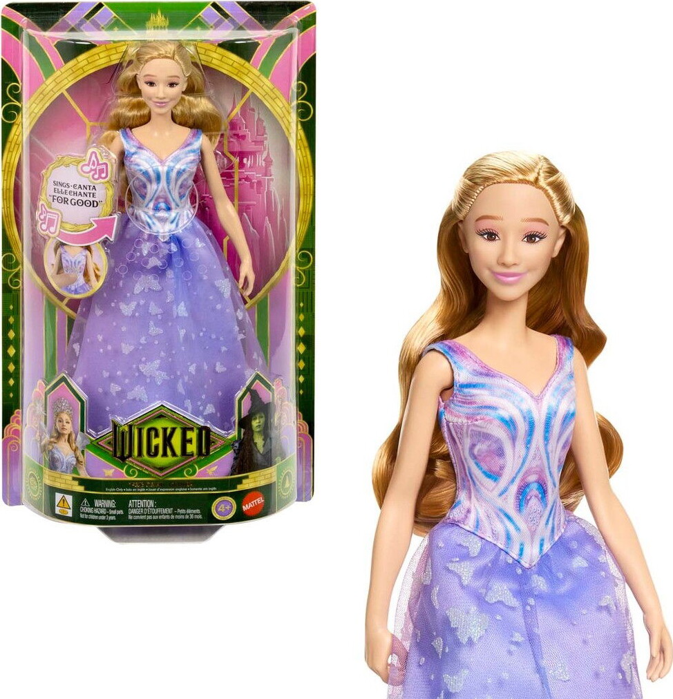 Syngende Glinda-dukke, ond filmmelodi, batterier inkluderet