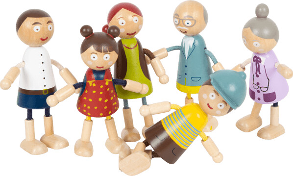 Dukker Til Dukkehus - Wooden Bending Dolls Family - 6 Stk