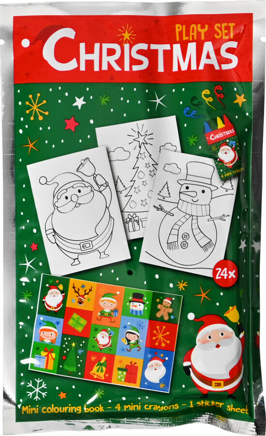 Xmas - Klassesæt Med 24 Stk. Malekort Og Voksfarver