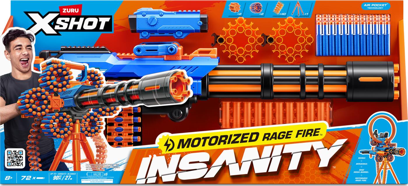 X-Shot Insanity-Motorized Age Fire Gatlin Gun med stativ - skumgummipistol