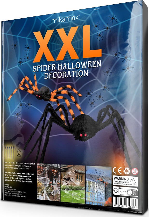 Halloween Pynt - Sæt Med Edderkopper Og Spind - Xxl - Mikamax