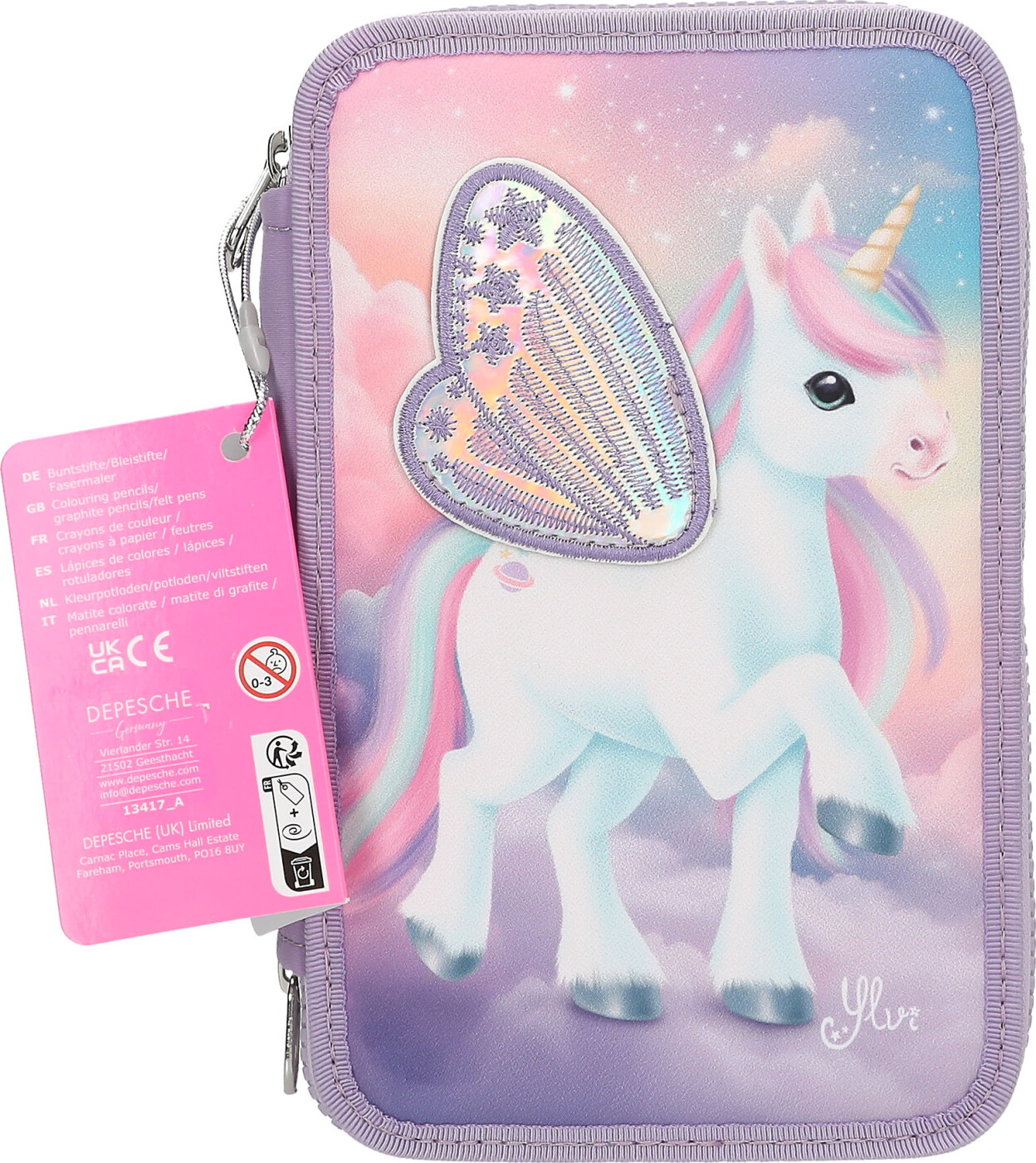 Ylvi Tredobbelt penalhus med applikeret vinge - (0413417)