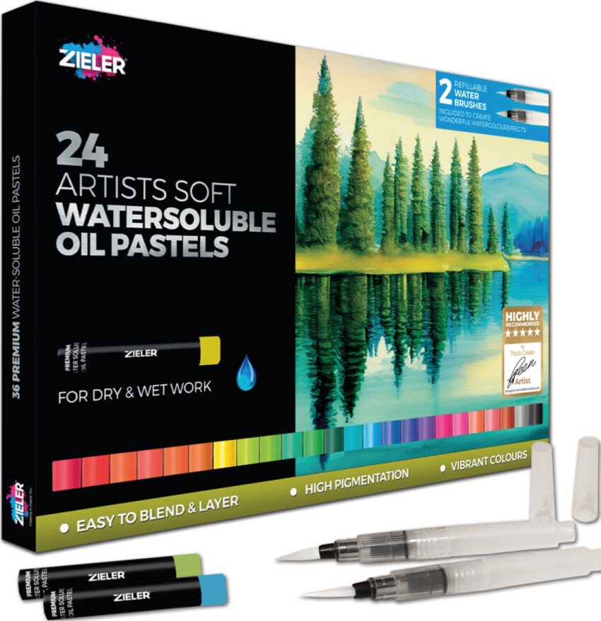 Olie Pasteller Sæt - Vandopløselige - 24 Farver - Zieler