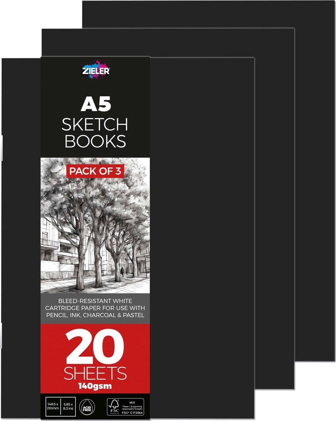 Zieler - A5 Sketch Books - Skitsebøger Sæt - Soft-cover - 3x20 Ark