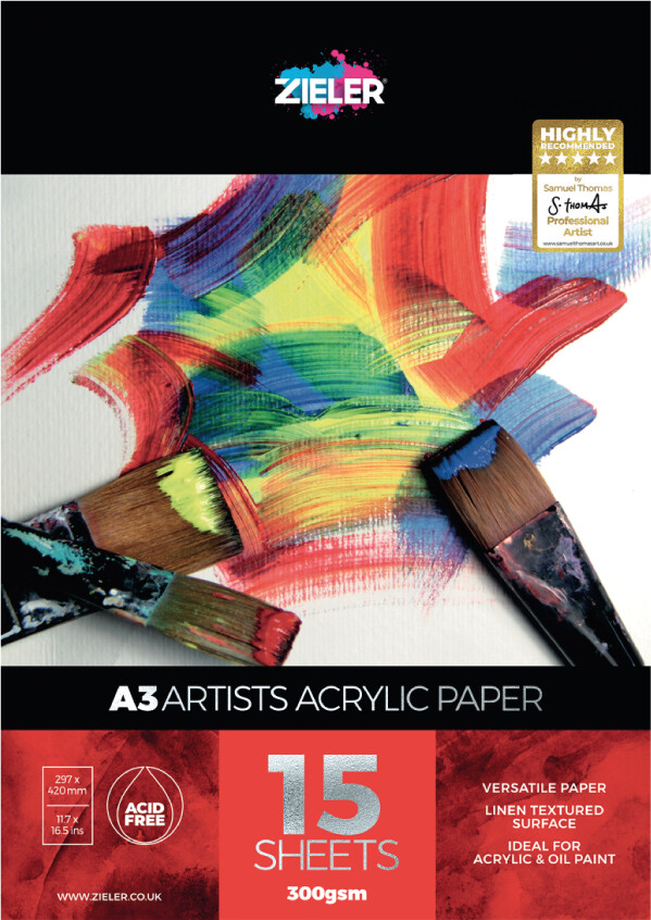 Zieler - A3 Akryl Og Olie Papir Blok - 15 Ark