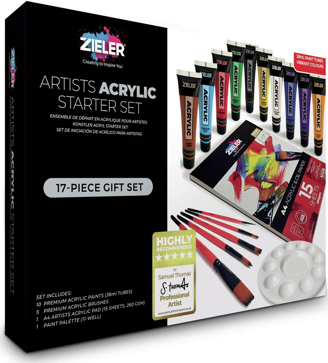 Zieler - Akrylmaling Startsæt - Artists - 17 Dele